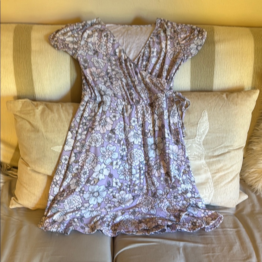No Boundaries Floral Wrap Dress in Purple and White
